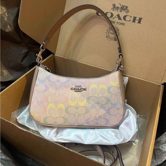 Coach Handbags - Coach Multicolor Pastel Signature Hobo Bag with Crossbody Strap